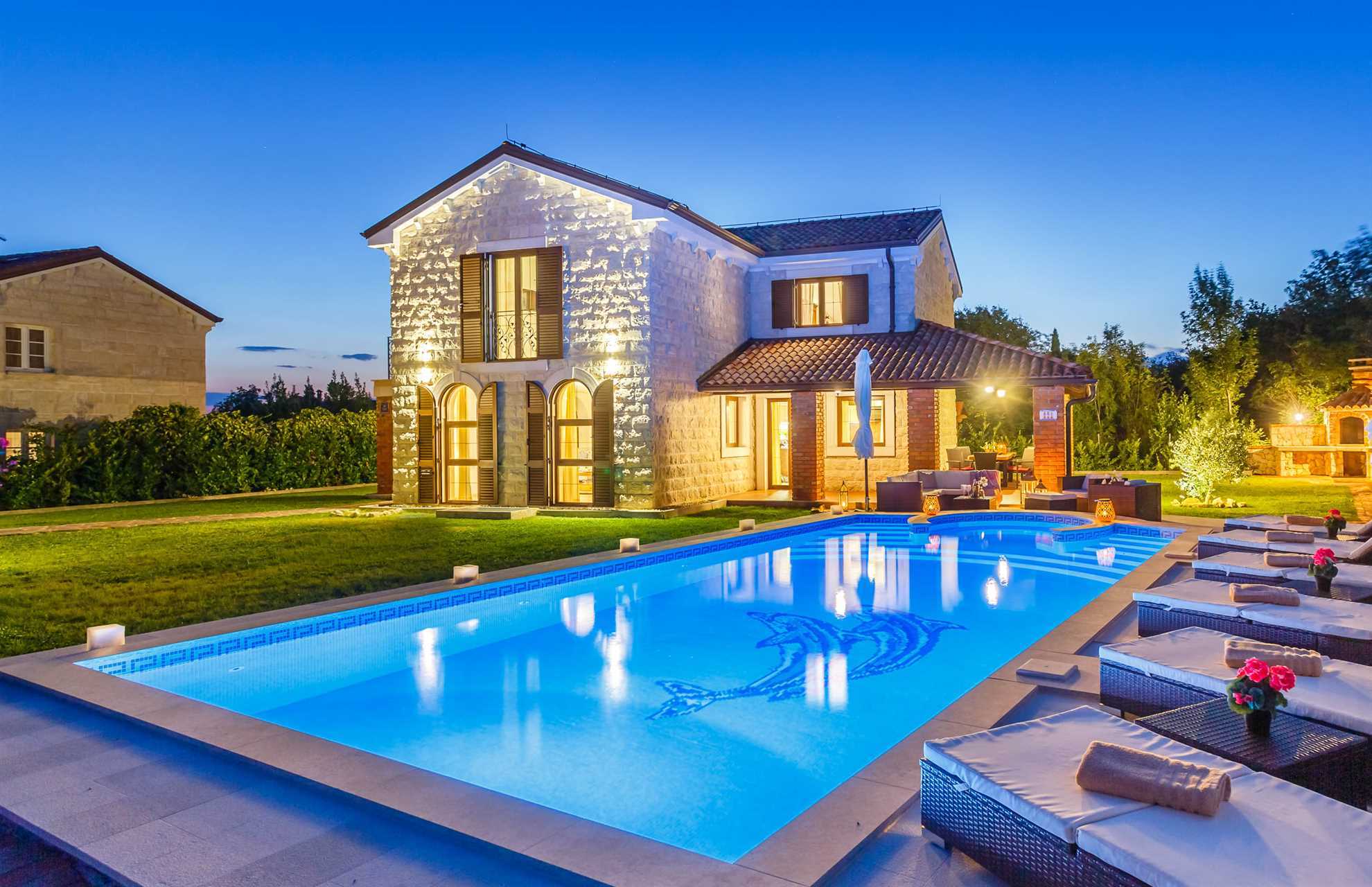 Luxury Villa Kamenica with outdoor pool, sun loungers and landscaped yard